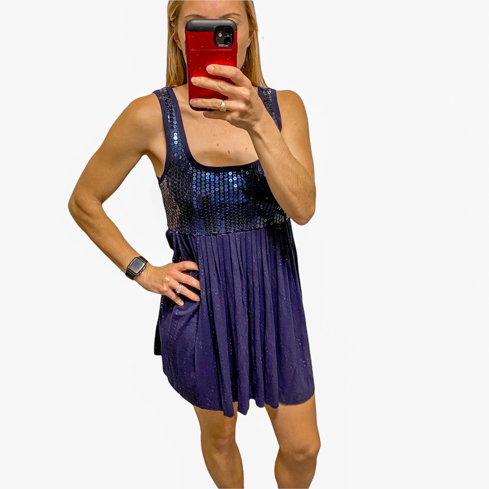 Bailey44 Barneys Babydoll Coop Blue Sequin Super Nova Mini Dress Size Small